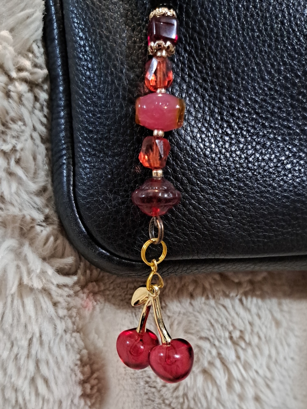 Hand Crafted Women’s Bag Purse Decorative Red Cherry Charm
